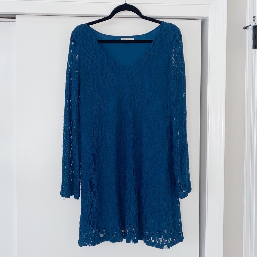 Long sleeve lace dress.